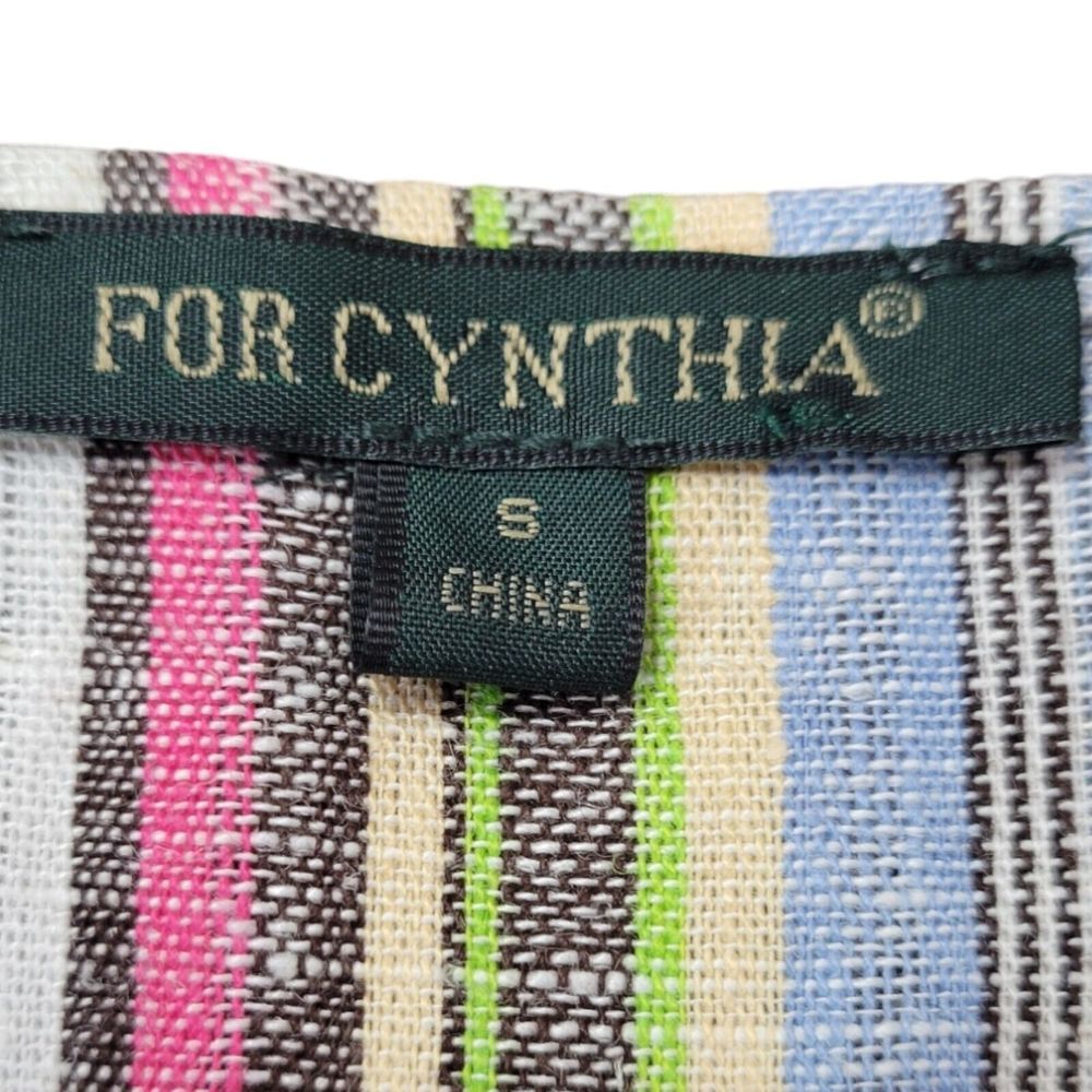 FOR CYNTHIA Striped Square Neck Short Sleeve Linen Cotton Blend Shift Dress S - Picture 6 of 9